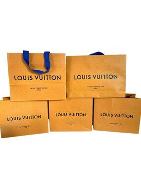 Authentic LOUIS VUITTON LV Shopper Paper Bag Tote Bags Orange Imperial SET of 5!